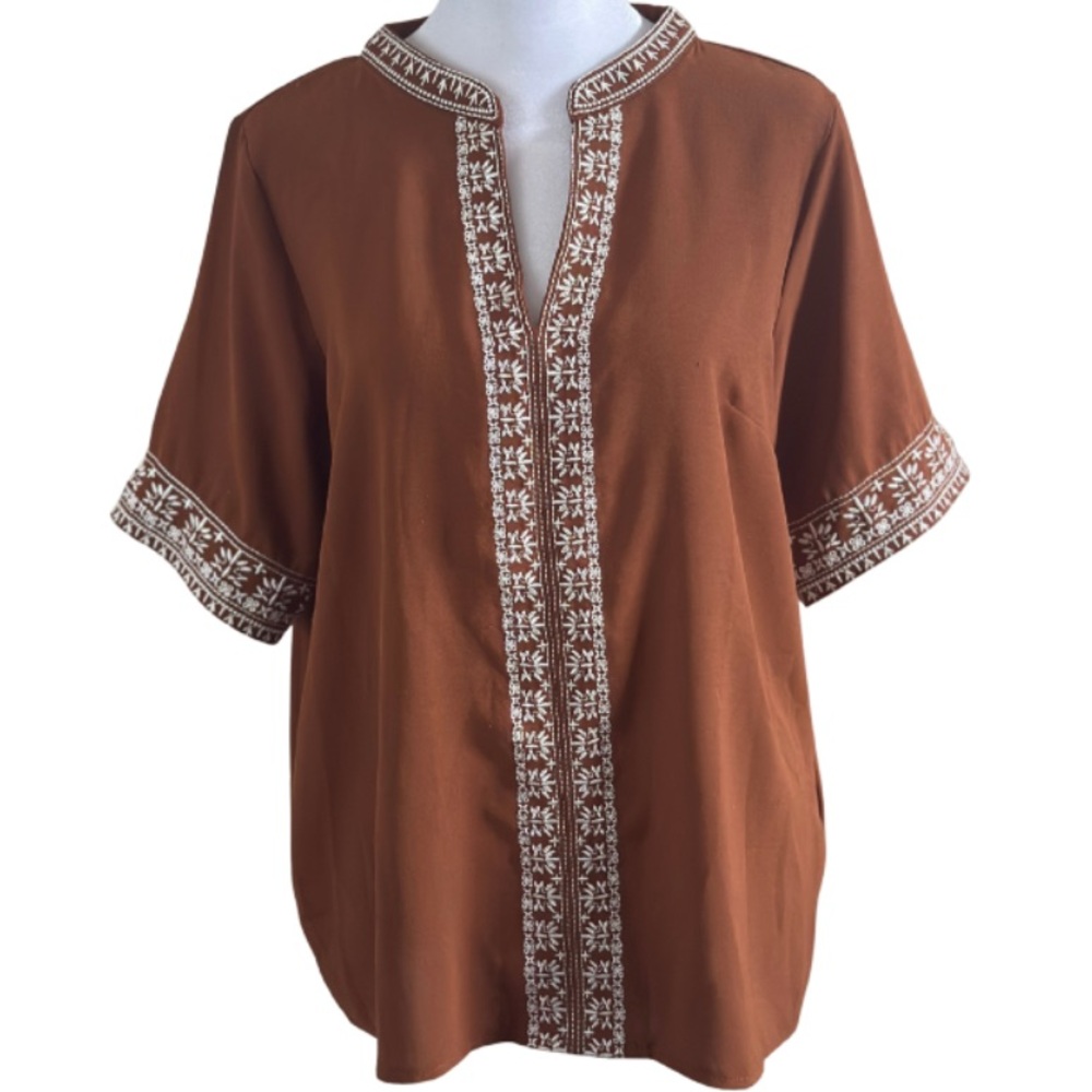 Brown Embroidered Boho Top